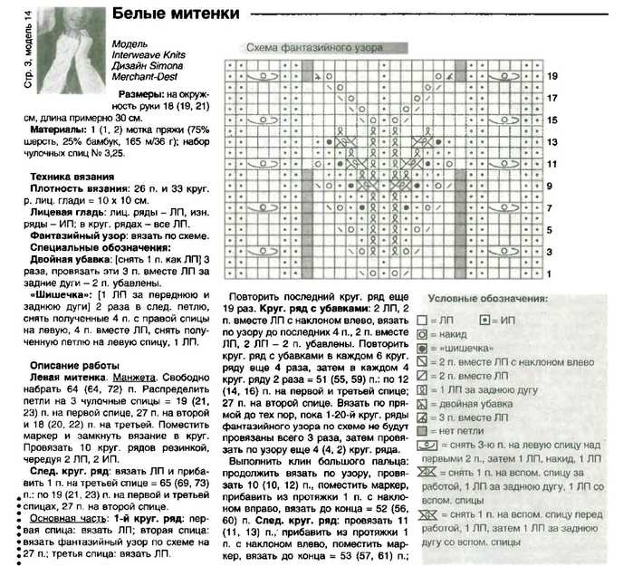 Митенки вязать схема