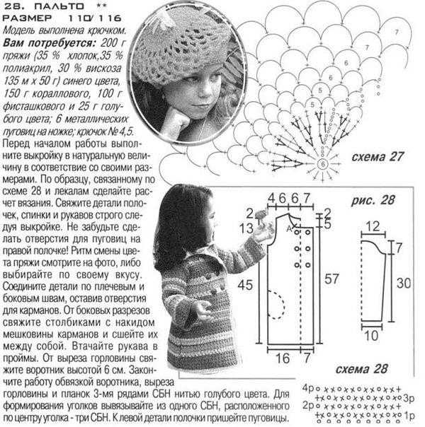 Вязание детских пальто спицами со схемами