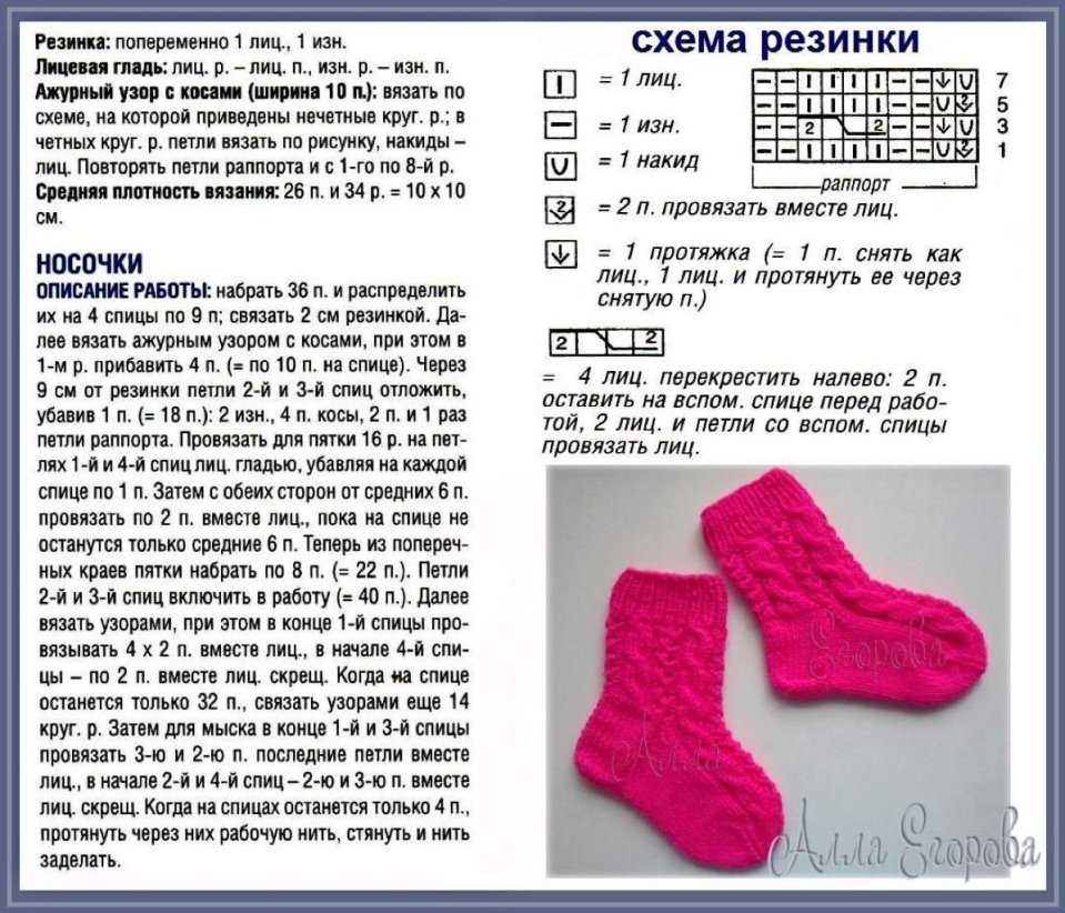 Носки для детей спицами схемы с описанием