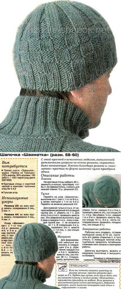 Вязание мужской шапки спицами (с описанием и фото)