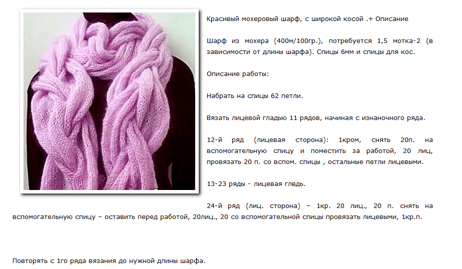 Вязание шарфов спицами схемы с описанием