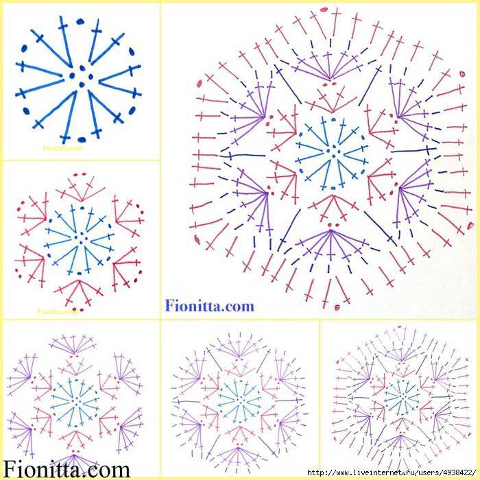 Афганский цветок крючком схемы в квадрате