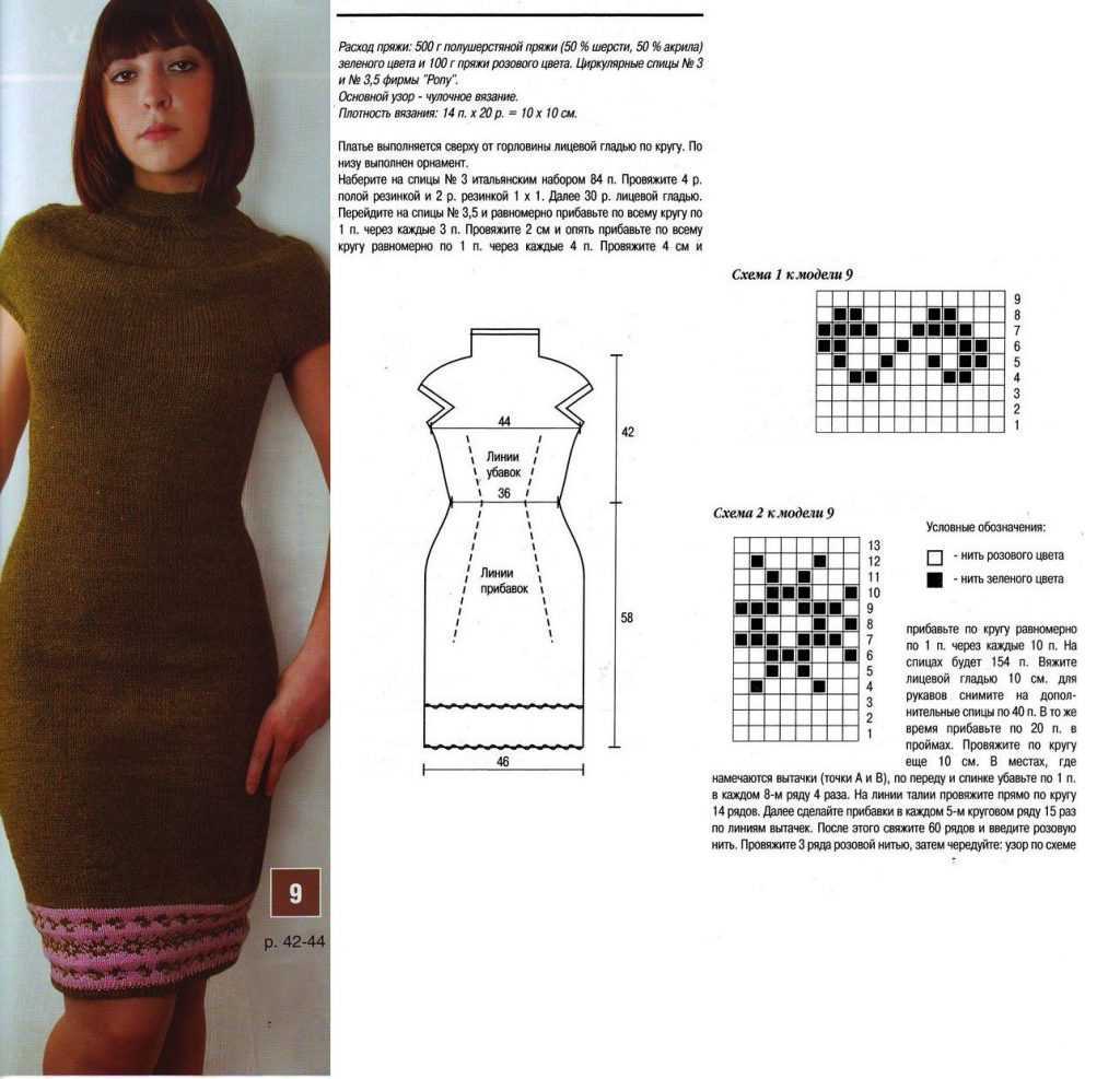 Схема вязания платья спицами для женщин 50 размер