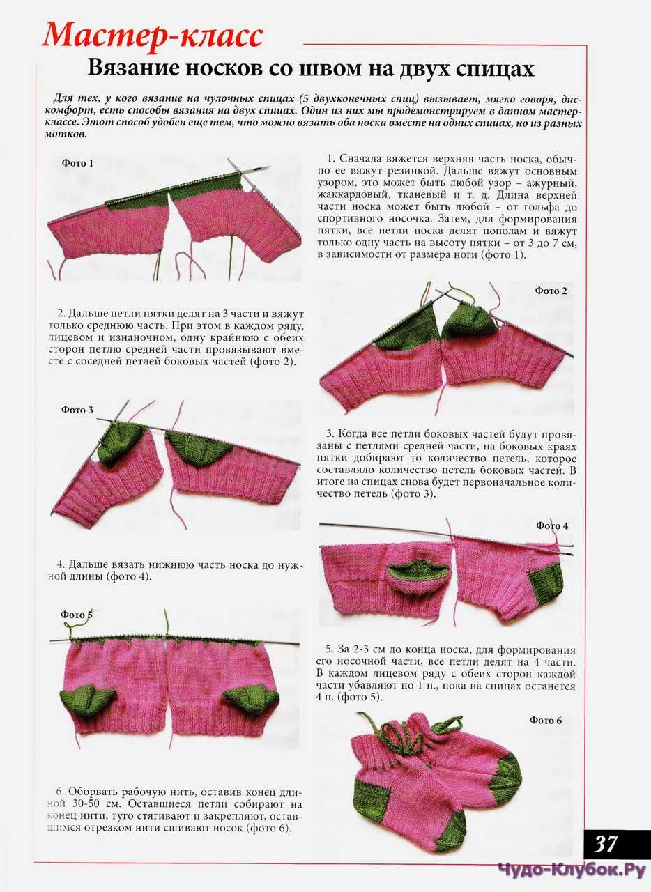 Носки на двух спицах с описанием и схемами