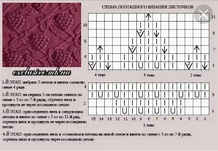 Вязание листочков спицами схема