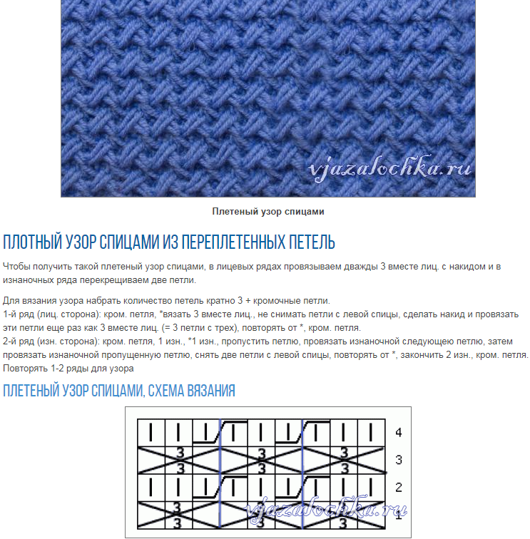 Узор с перетяжками спицами схема