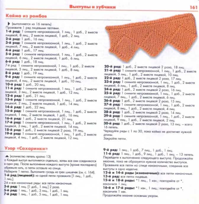 Схема вязания зубчатого края спицами