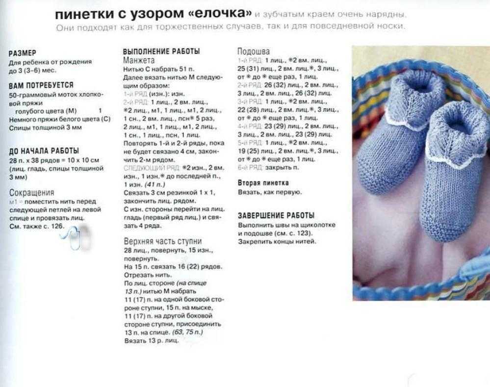 Пинетки спицами для новорожденных: схемы и описание, фото, видео