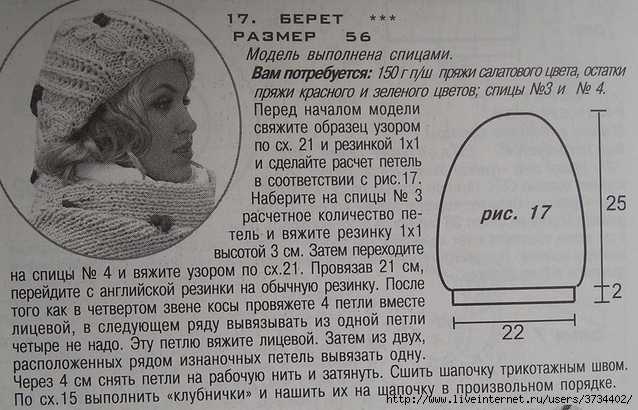 Схемы и описание вязания шапок бини спицами для женщин и мужчин