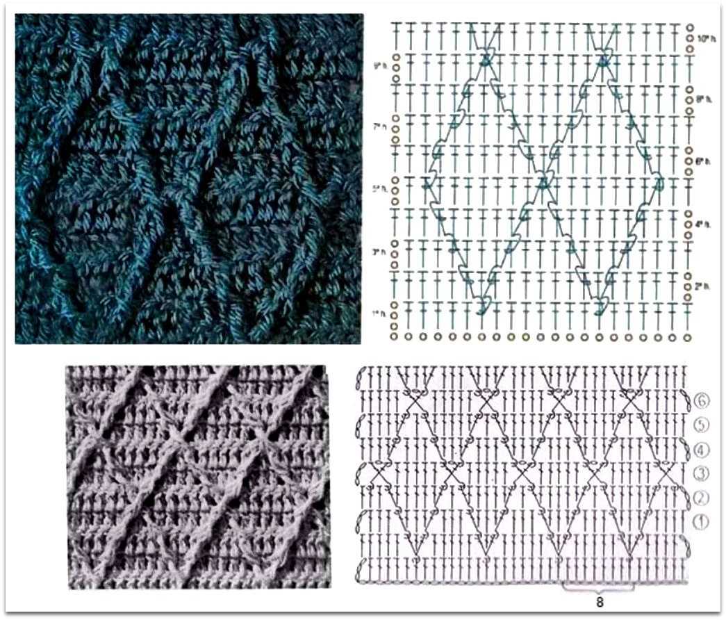 Узоры крючком ромбы со схемами