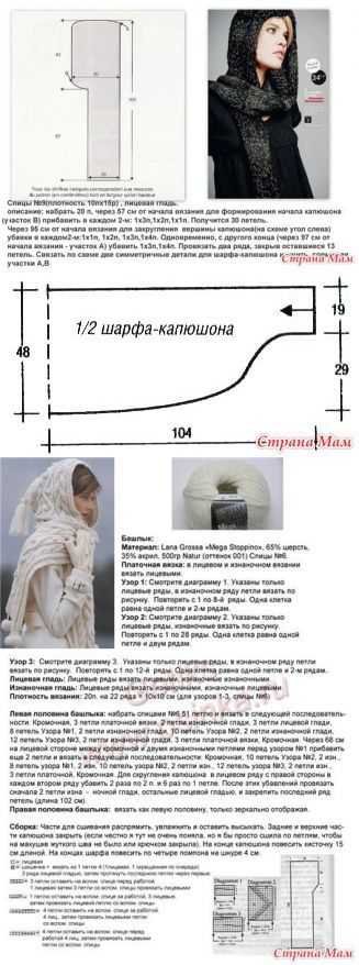 Вязаный капор спицами с описанием для женщин и схемами спицами для женщин