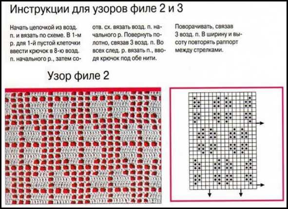 Узор филейная сетка крючком схема и описание