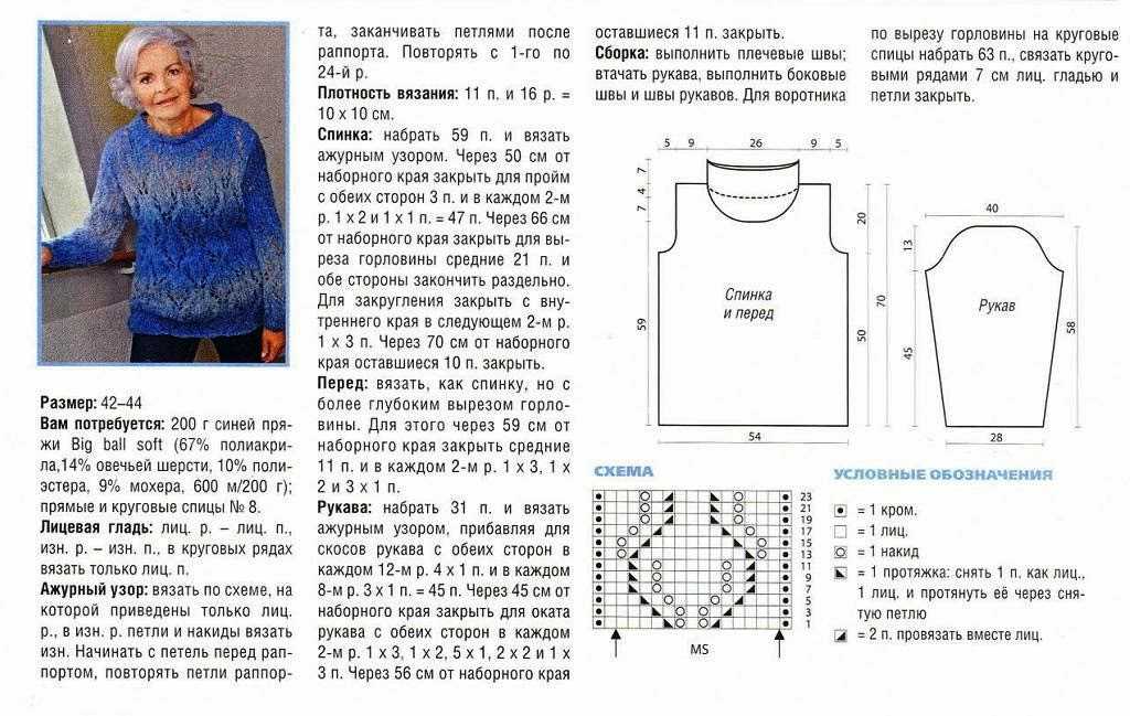 Пуловер спицами для полных женщин схемы и описание